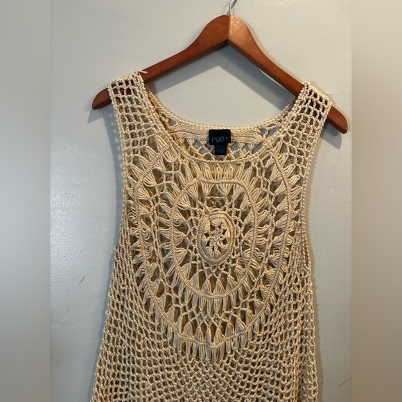 Cream Crochet Fringe Tank Top boho xl bodycon tunic crochet hippie y2k - Picture 8 of 9